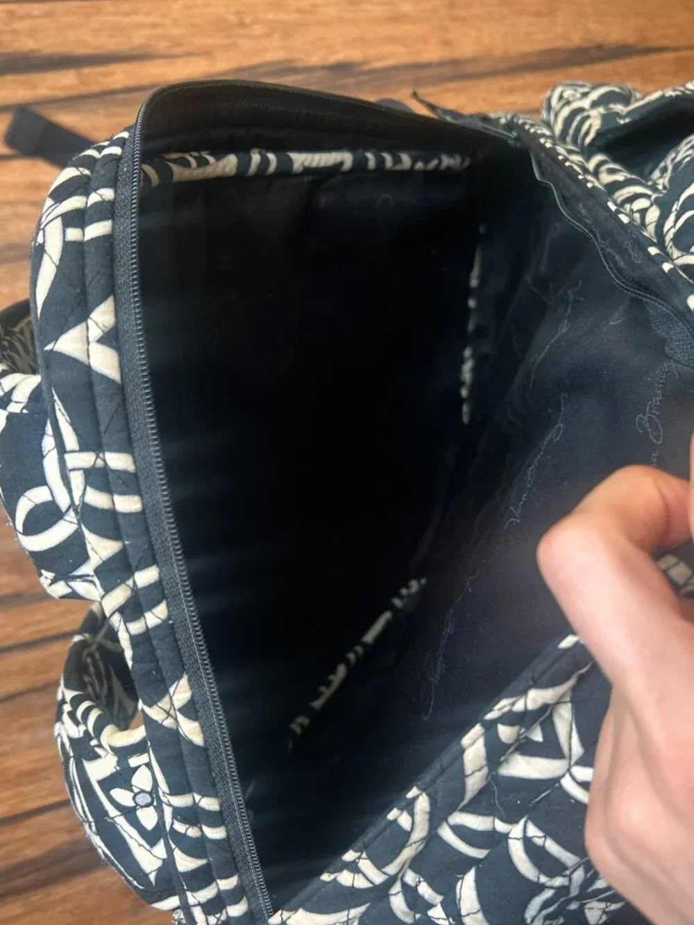 Vera Bradley Tech Backpack Concerto Pattern Black White Quilted Travel School
